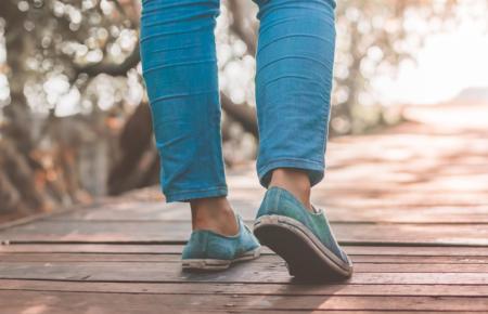 Walking on a wooden bridge 